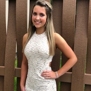 White Lace High Neck Short Tight Formal Dress